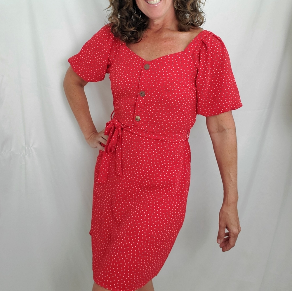 Monteau red polka dot dress